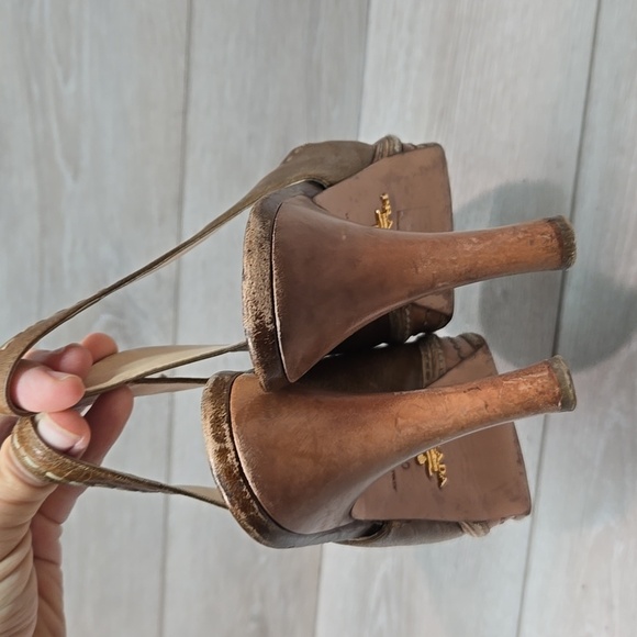 Prada Women Vintage Y2K Brown Peep-Toe Slingback Heels Shoes Sz 40/10 - Picture 6 of 13
